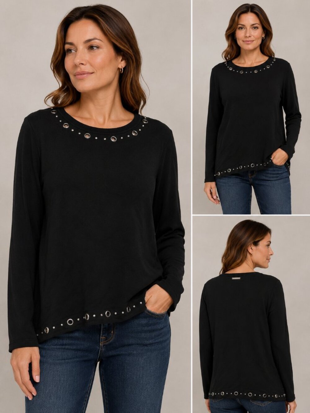 Michael Kors Women's Black Embellished Long Sleeve Sweater Top - Size Large